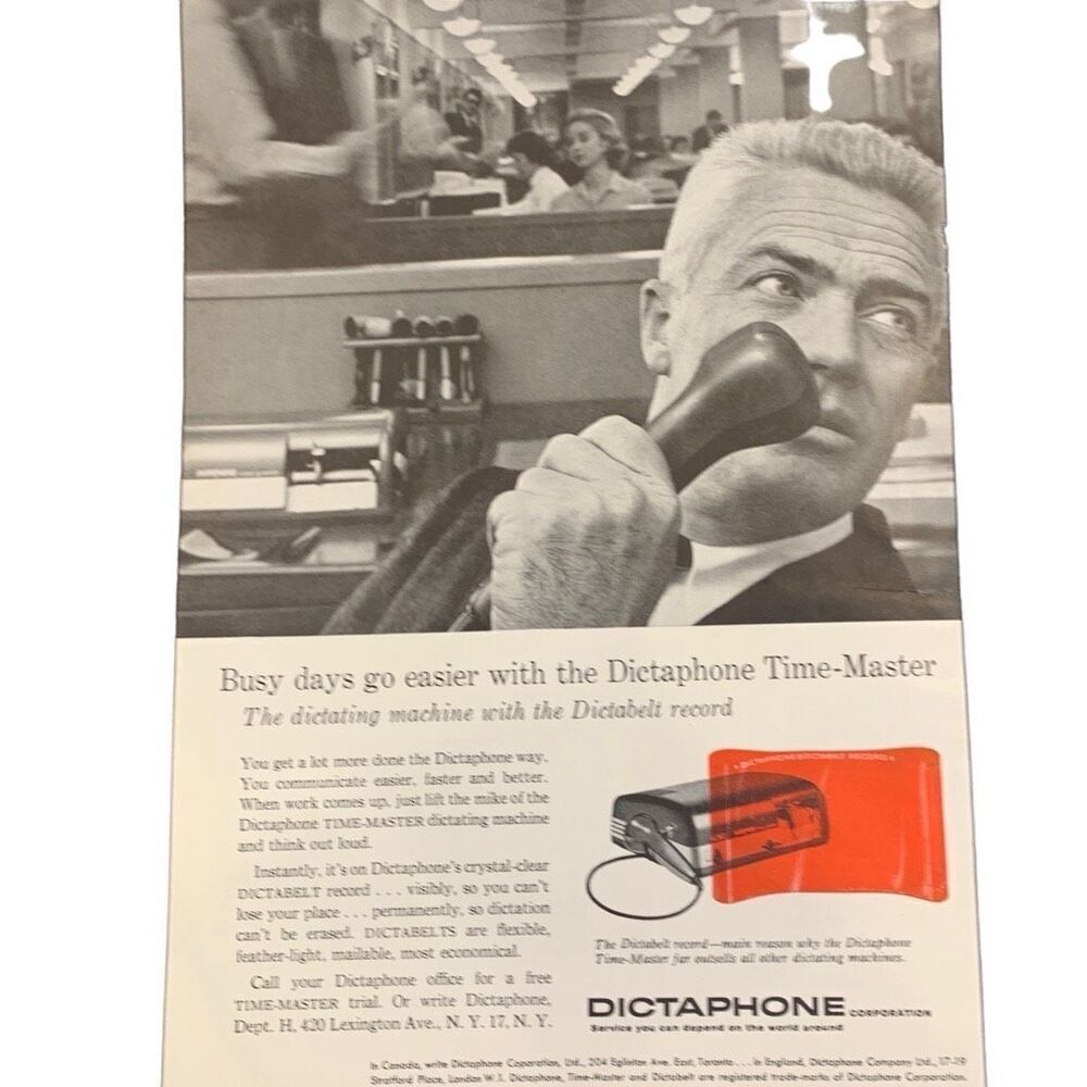 Vintage 1957 Dictaphone Busy Days Go Easier Ad Advertisement